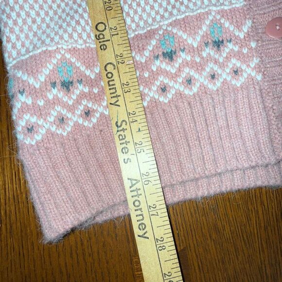 Vintage Gina Peters Knit Cardigan Sweater Pink Fair Isle Geometric Knit Made in - Picture 14 of 16
